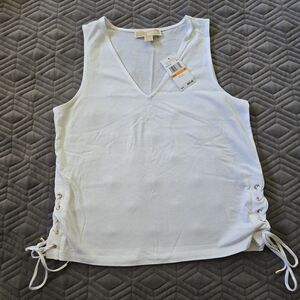 Michael Kors White Tank Top with Side Lace-Up